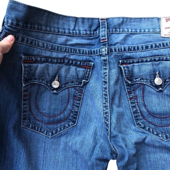 RARE True Religion Jeans Size 46 STRAIGHT FLAP EARTHWORM RED Blue - Picture 12 of 14